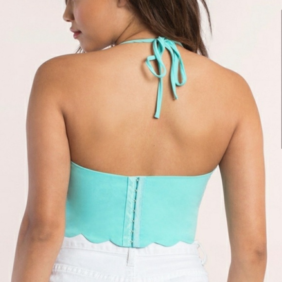 TOBI Perfect Manhattan Crop Top Scalloped Halter Turquoise Blue - Picture 12 of 13